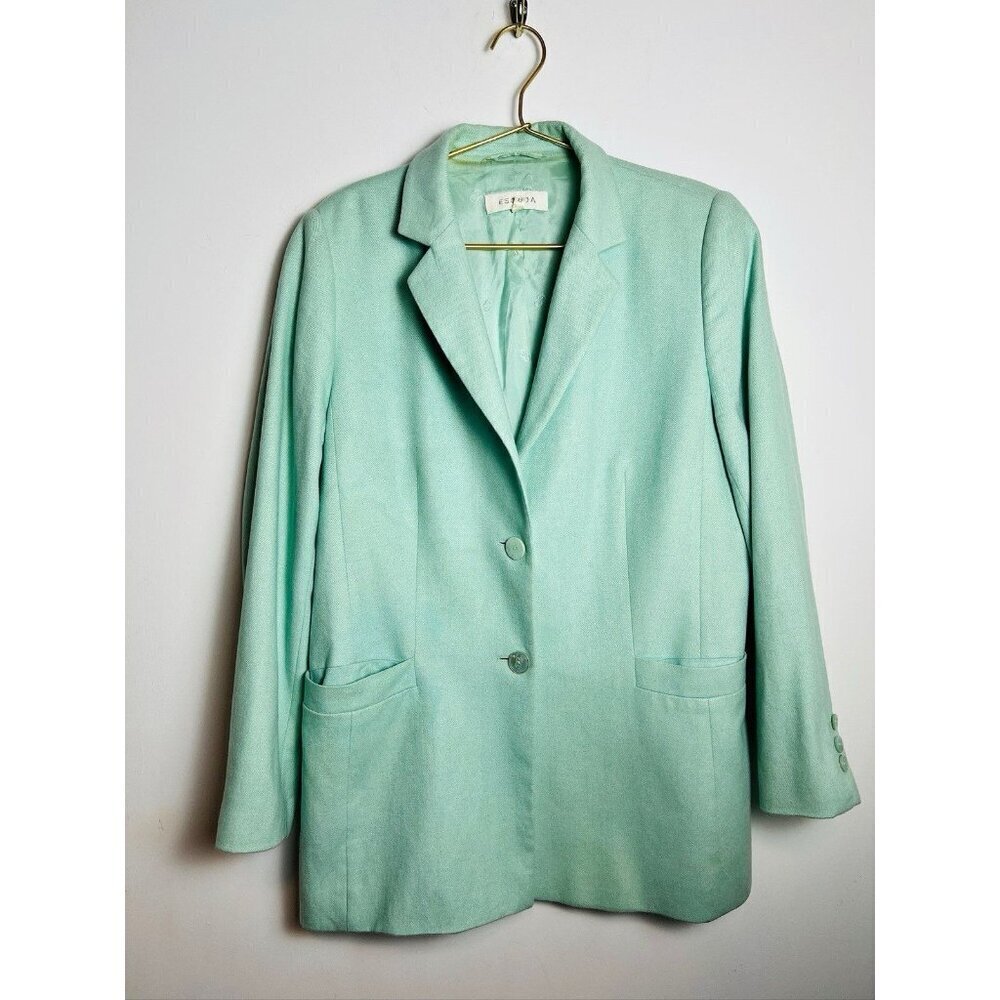 Escada Light Blue Mint Wool Breasted Blazer 42